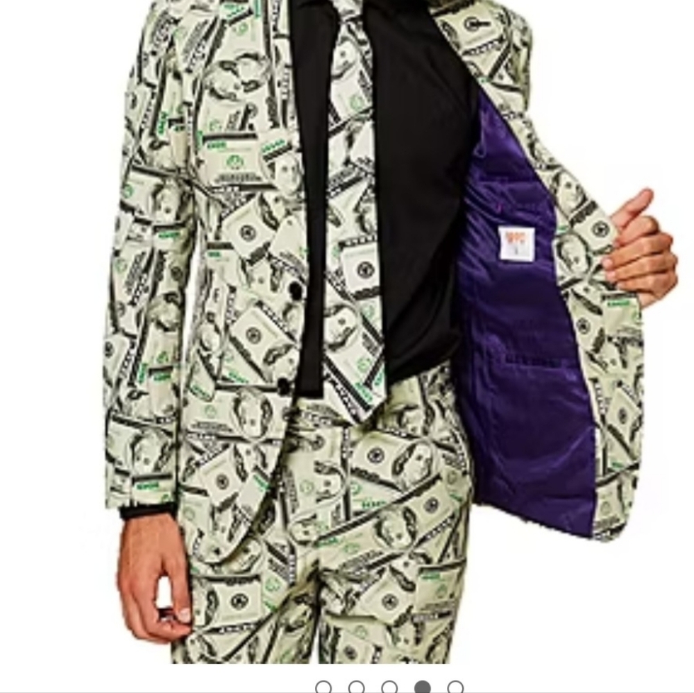 OPPO SUITS SET Stylish Money Print Blazer & Pant Green and Black